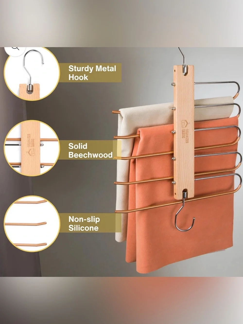 Organizer Tastic, Space Saving 5-Tier, Non Slip Pants Hanger